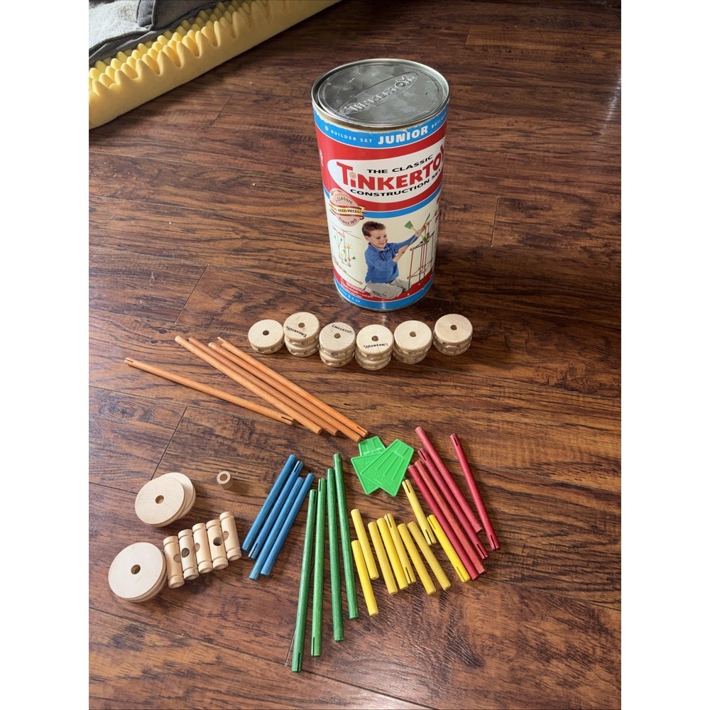 Vtg Tinkertoy Wooden Classic Construction Set (51 Pieces)